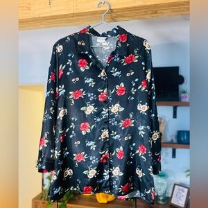 Chemise vintage florale satinée – Carol Reed Collections (fin 80s–90s)